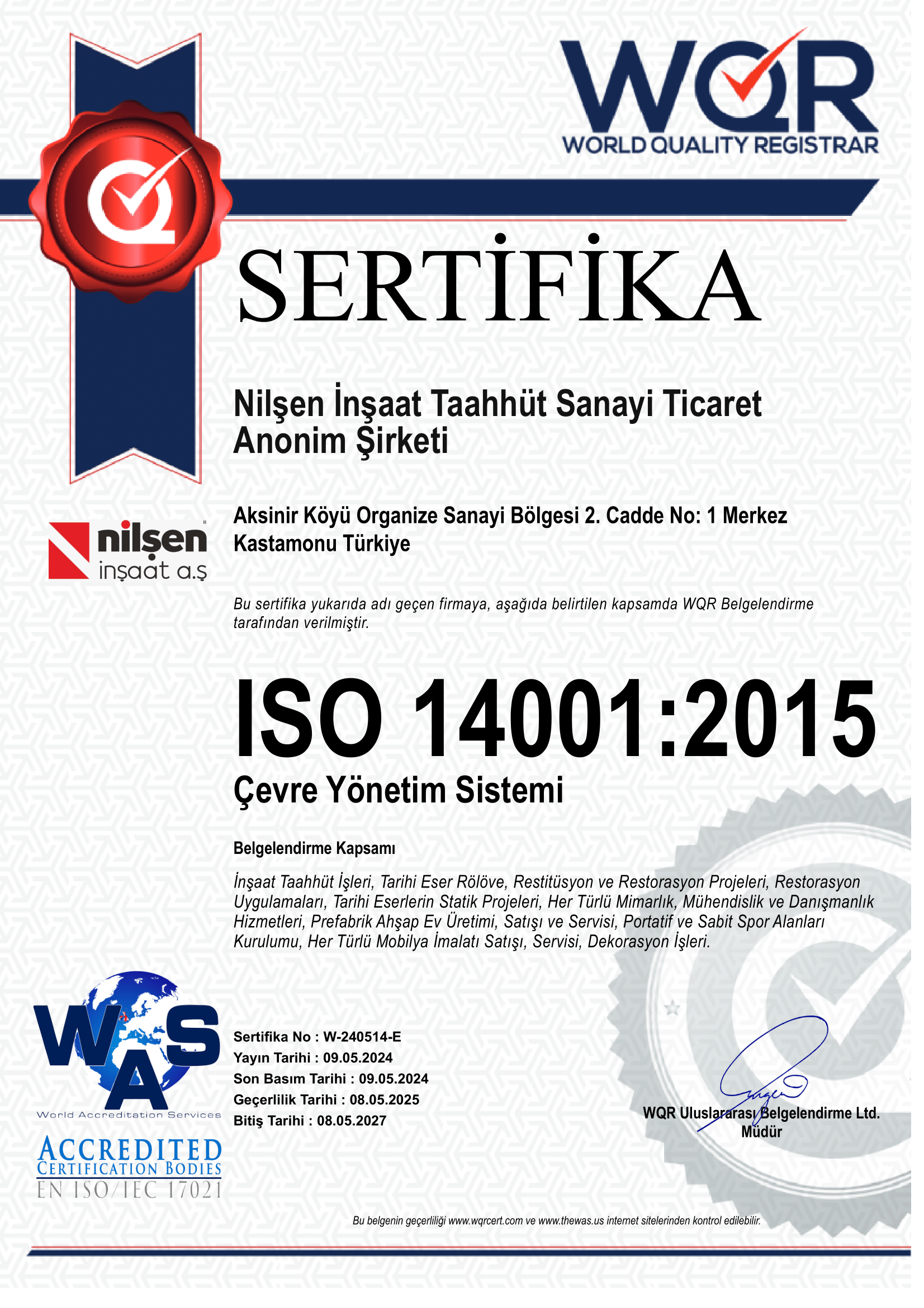 ISO14001-2015 sertifika
